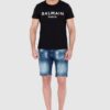 BALMAIN Czarny t-shirt męski ze srebrnym logo