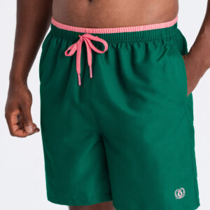 Męskie spodenki kąpielówki z dwukolorowym ściągaczem – ciemnozielone V3