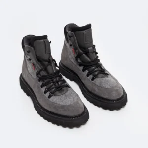 Trapery męskie ze skóry naturalnej szare OO174173 902