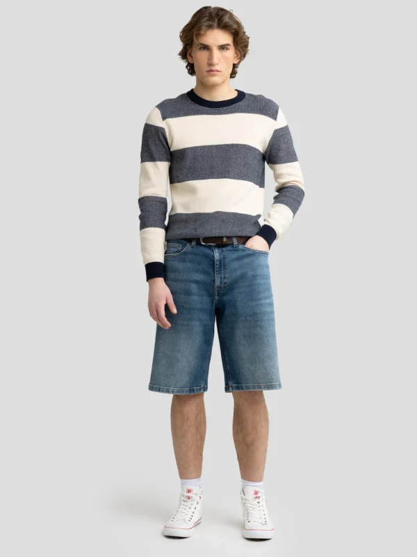 7b59435333045cfc2c0c36df2939f18dd7526e57 Szorty męskie jeansowe z przetarciami niebieskie Aleksy Workwear 422