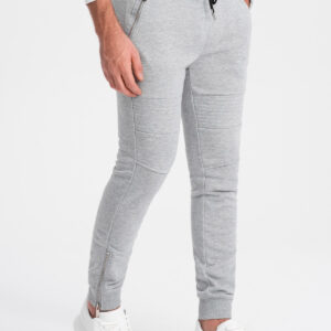 Spodnie męskie dresowe typu jogger - szary melanż V2