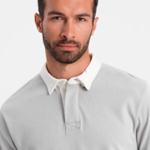 Bluza męska z białym kołnierzykiem polo - popielata V7