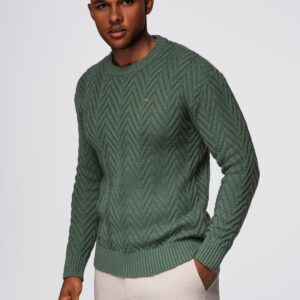 Męski sweter z dzianiny o zygzakowym splocie – zgaszona zieleń V2