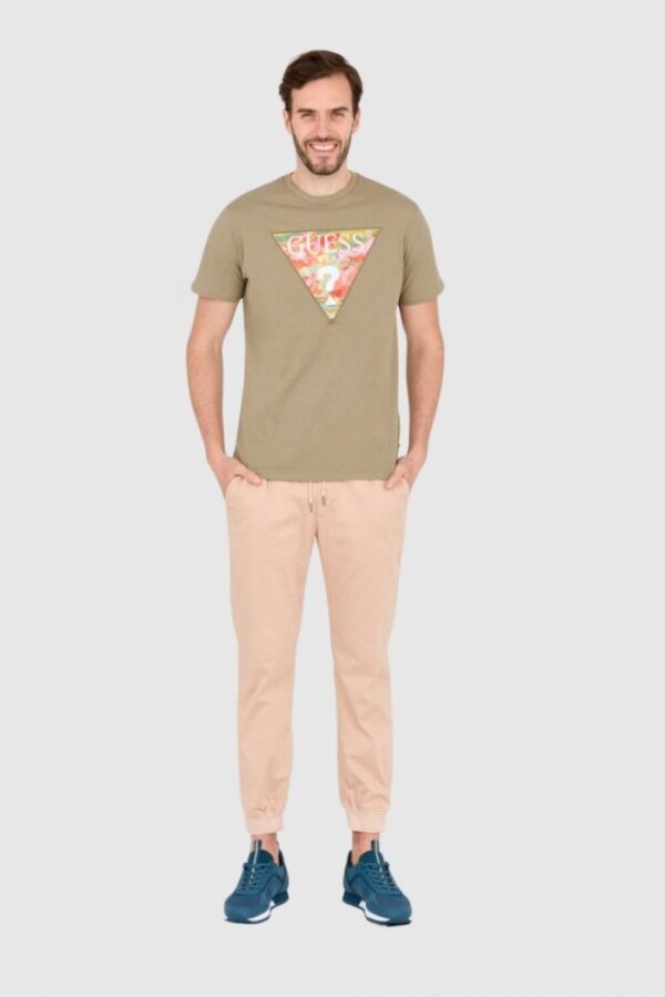 GUESS Zielony męski t-shirt bawełniany slim fit