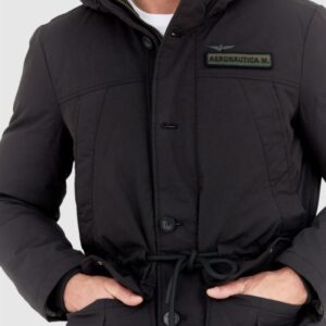AERONAUTICA MILITARE Czarna parka męska z futrem jenota, Rozmiar 54