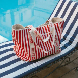 Torba damska z tkaniny w paski czerwona Mavia 603