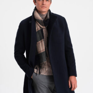 Płaszcz męski z asymetrycznym zapięciem - granatowy V3