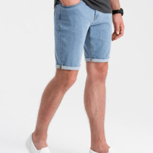 Szorty męskie jeansowe z podwiniętymi nogawkami – błękitne V2
