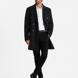 Męski dwurzędowy płaszcz z ozdobnymi guzikami – czarny V2