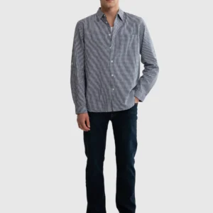 Koszula męska w drobną kratę granatowa Mersinino 403