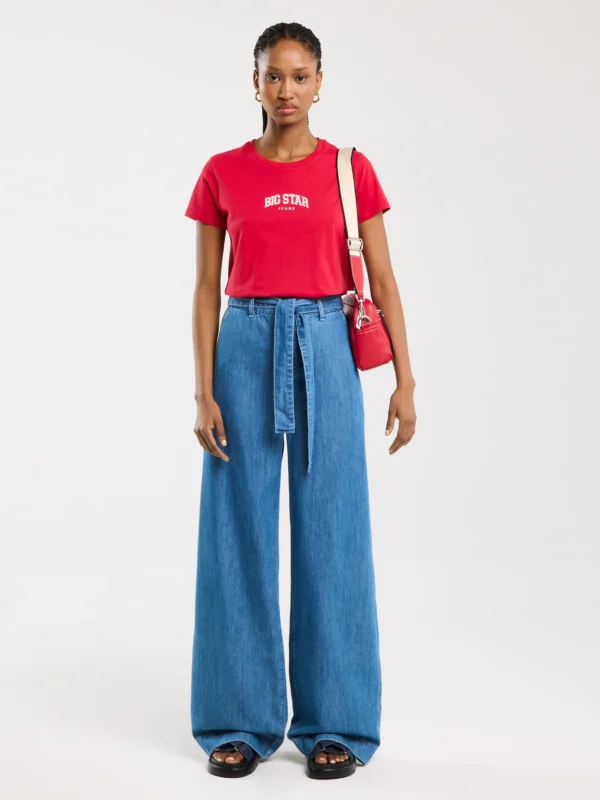 Koszulka damska bawełniana z nadrukiem czerwona Benea 603