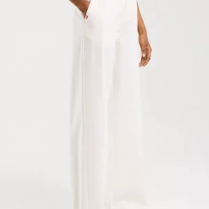 Spodnie damskie z szeroką nogawką z dodatkiem lnu białe Malu 101