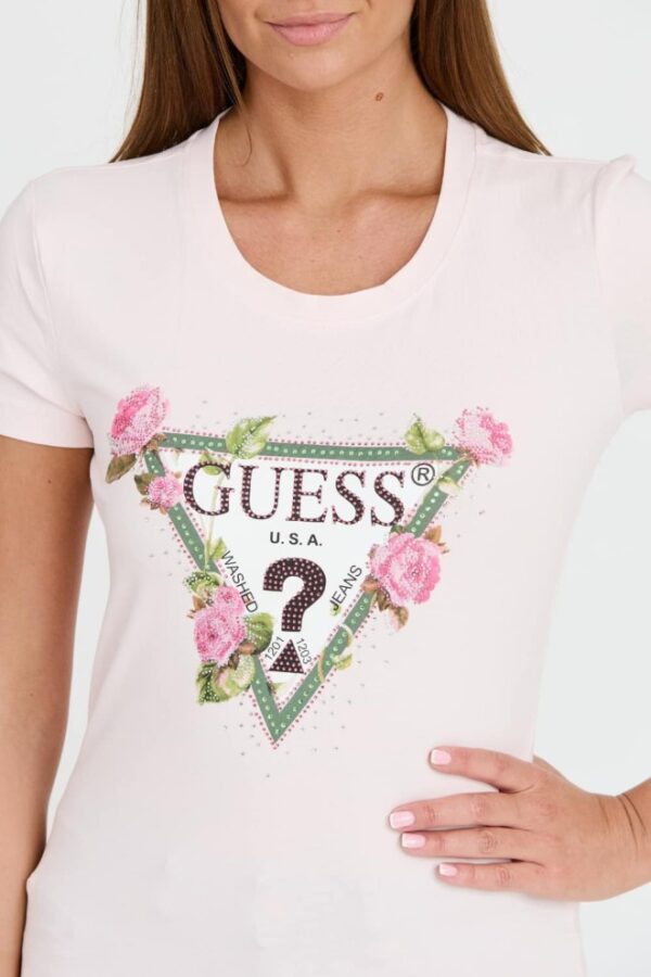 GUESS Różowy damski t-shirt Floral Triangle Tee