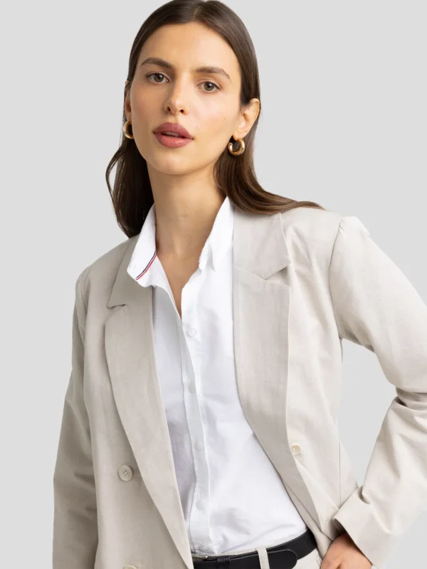 8322791aa207147adf5876813875cfe4e60ae64d Marynarka damska z dodatkiem lnu beżowa Marylia 800