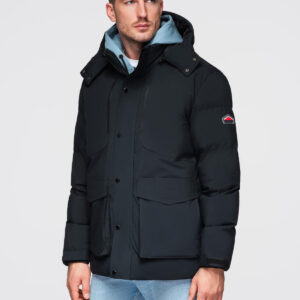 Zimowa kurtka męska z odpinanym kapturem z wodoodpornego materiału - czarna V3