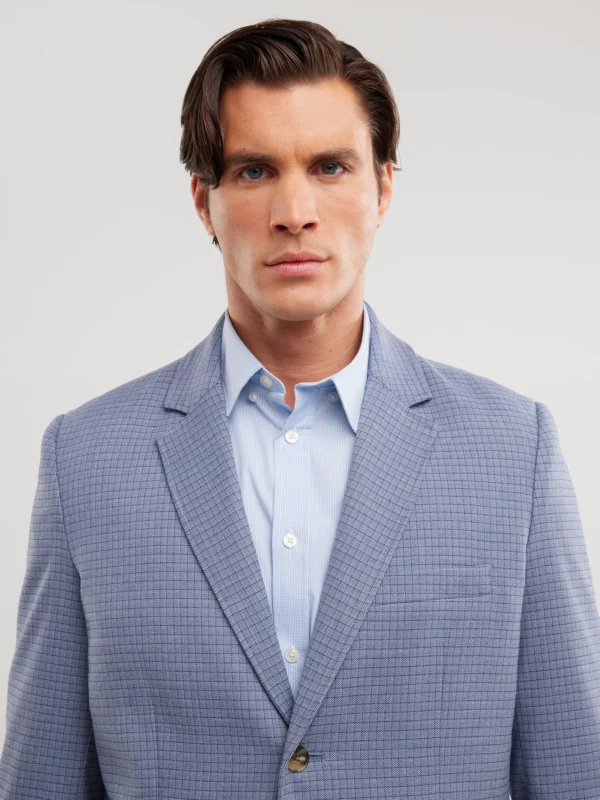 Marynarka męska w delikatną kratę niebieska Gregon 401