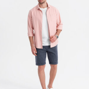 Męskie krótkie spodenki na gumce ze strukturalnej dzianiny – granatowe V1