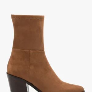 Brązowe wyższe botki z tkaniny na słupku