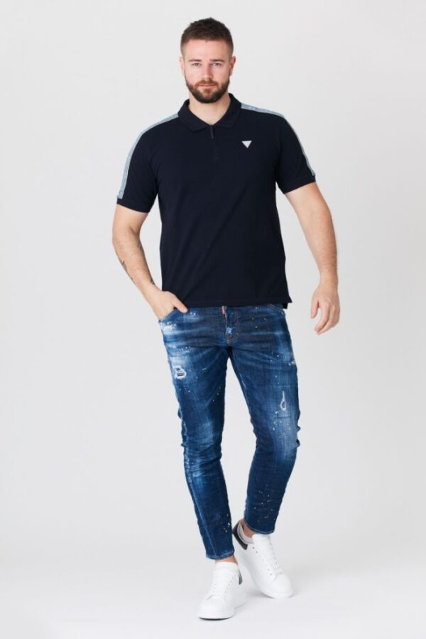 GUESS Granatowa męska koszulka polo z lampasami