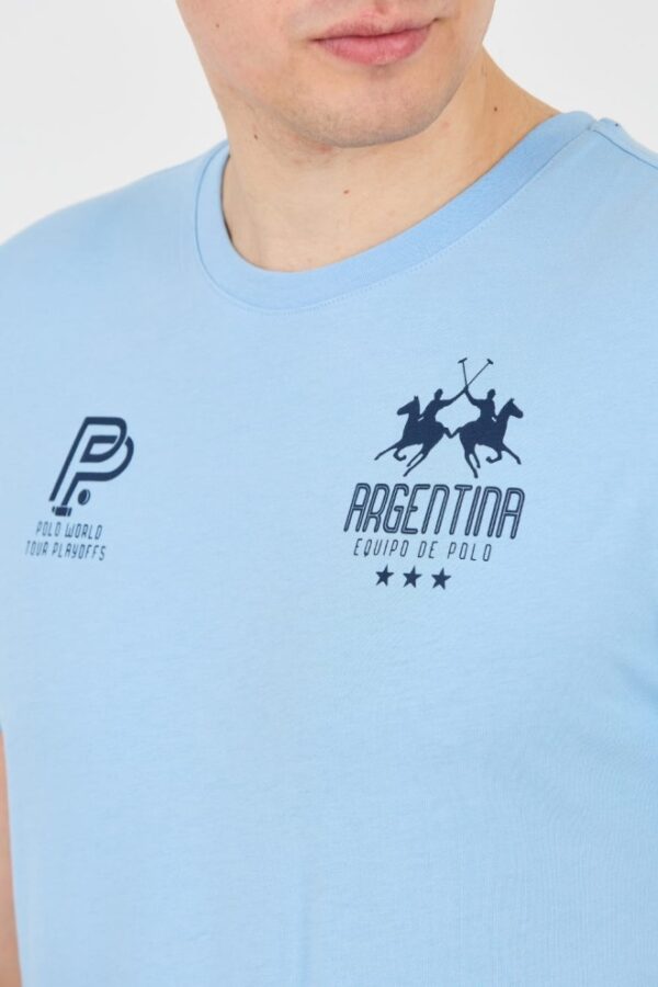 LA MARTINA Błękitny męski t-shirt Jersey