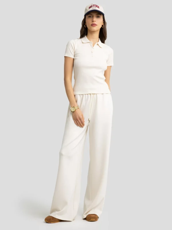 Koszulka damska polo prążkowana kremowa Rafaela 103