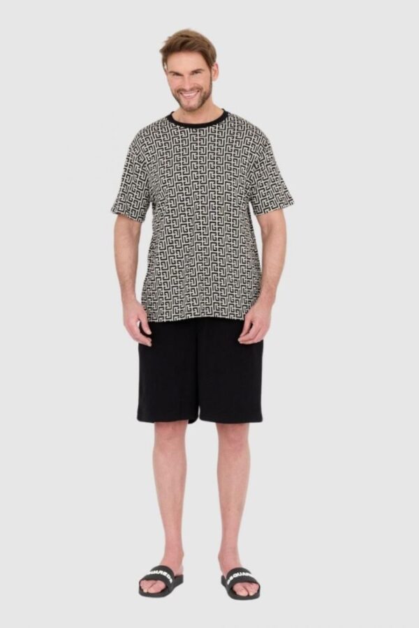 BALMAIN Męski t-shirt w czarno-biały monogram, Rozmiar 2