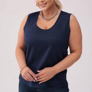 Lniany top Clea w granatowym kolorze PLUS SIZE OVERSIZE