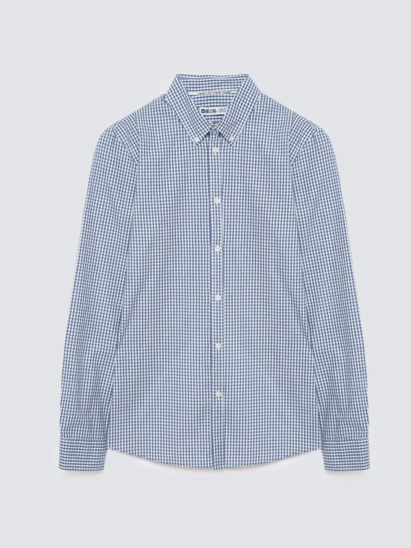 Koszula męska bawełniana w drobną kratę błękitna Gibbsoner 401