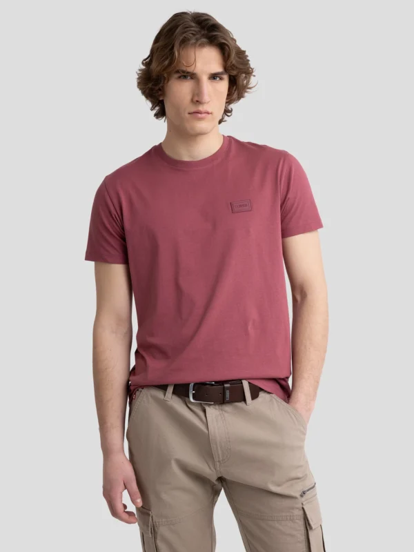 Koszulka męska z naszywką na piersi ciemnoróżowa Arriser 602