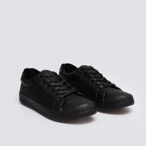 Trampki damskie ze skóry ekologicznej czarne OO274A462 906