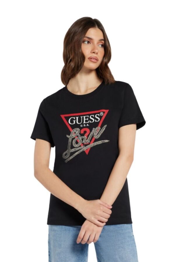 GUESS Czarny damski t-shirt bawełniany Love Tee