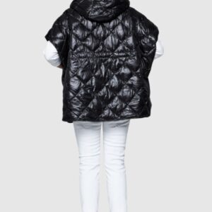 HETREGO Czarny damski puchowy bezrękawnik Ginger z kapturem