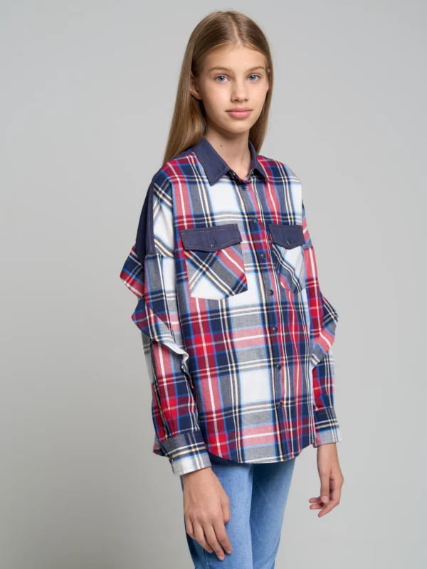 Koszula dziewczęca w kratę granatowo-czerwoną Filka 403