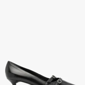 Czarne czółenka z dwoma paskami i obcasem kaczuszką