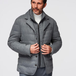 Kurtka męska o kroju marynarki z podpinką – szara V1