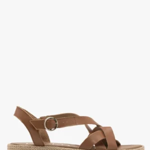 Jasnobrązowe sandały damskie z ozdobną cholewką