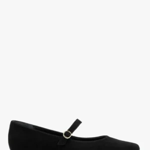 Czarne welurowe baleriny z ozdobnym zapięcie