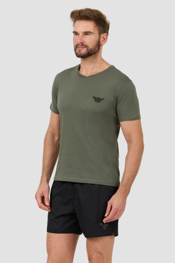 EMPORIO ARMANI Zielony męski t-shirt logo brodé