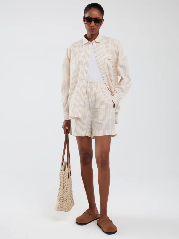 Szorty damskie lniane w prążek beżowe Endasi 805