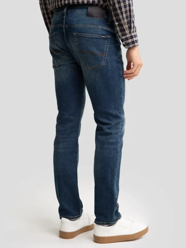 8a7432845e789447d59d57f13f680c572f5a865e Jeansy męskie dopasowane z przetarciami granatowe Terry 541