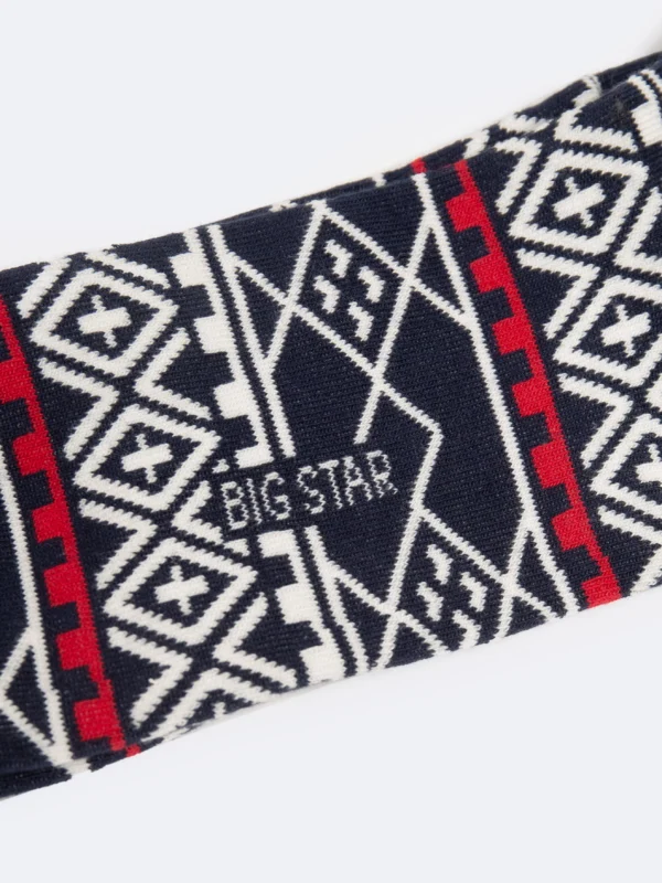 8a8191c0873180f6fe45a795d86f39a493814408 Skarpety męskie bawełniane w geometryczne wzory granatowe Santos 403