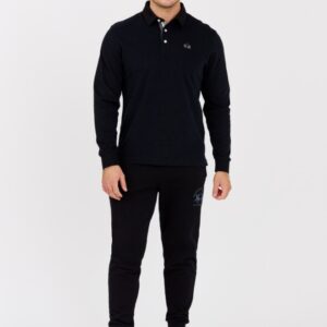 LA MARTINA Czarny męski longsleeve polo HEAVY JERSEY