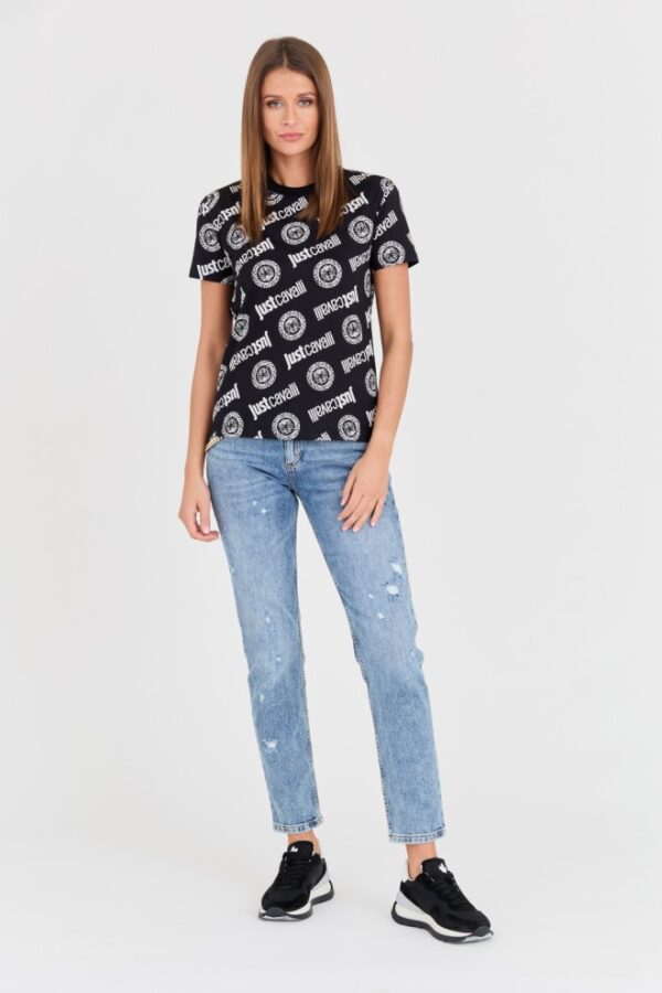 JUST CAVALLI Czarny damski t-shirt R Logo Tigre