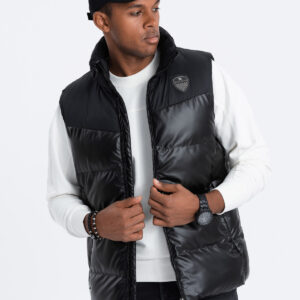 8c28679a354ad28602bdf26d36c94e024503c952 Pikowany męski bezrękawnik z łączonych strukturalnych materiałów – czarny V1