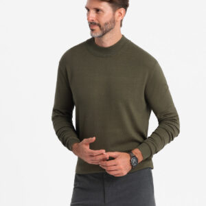 Półgolf dzianinowy męski z wiskozą – ciemnooliwkowy V7