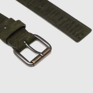 AERONAUTICA MILITARE Skórzany zielony pasek męski z wypukłymi napisami, Rozmiar 100