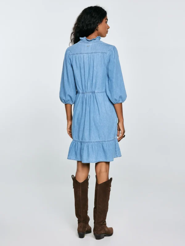 8d181c8521e3bd0182a38f60c325ded2878d68c0 Sukienka damska mini jeansowa z dodatkiem lnu niebieska Rosalie 280