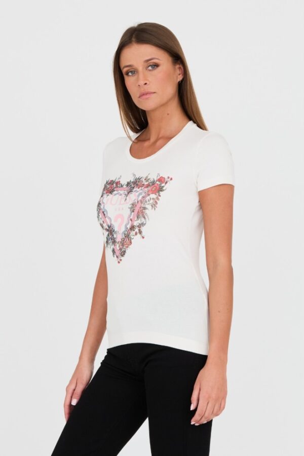GUESS Biały damski t-shirt bawełniany z logo