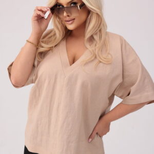 Kimonowa lniana bluzka Ines w kolorze nude PLUS SIZE OVERSIZE