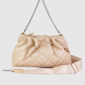 VALENTINO Marszczona pikowana beżowa torebka ocarina recycle pochette